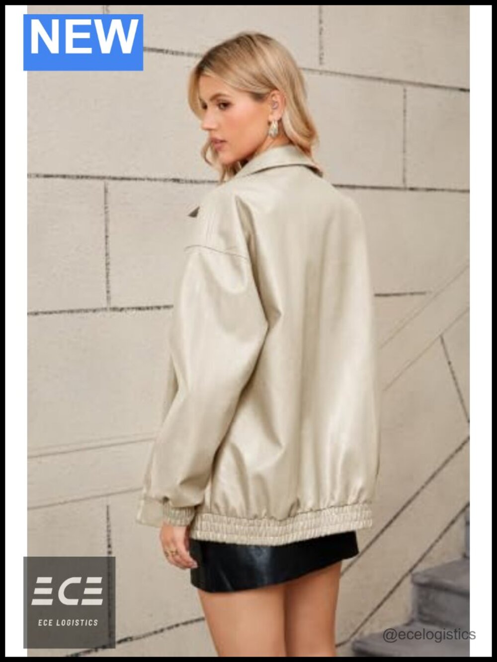 Zip Ribbed Faux Leather Oversized Winter Coat - Picture 4 of 5